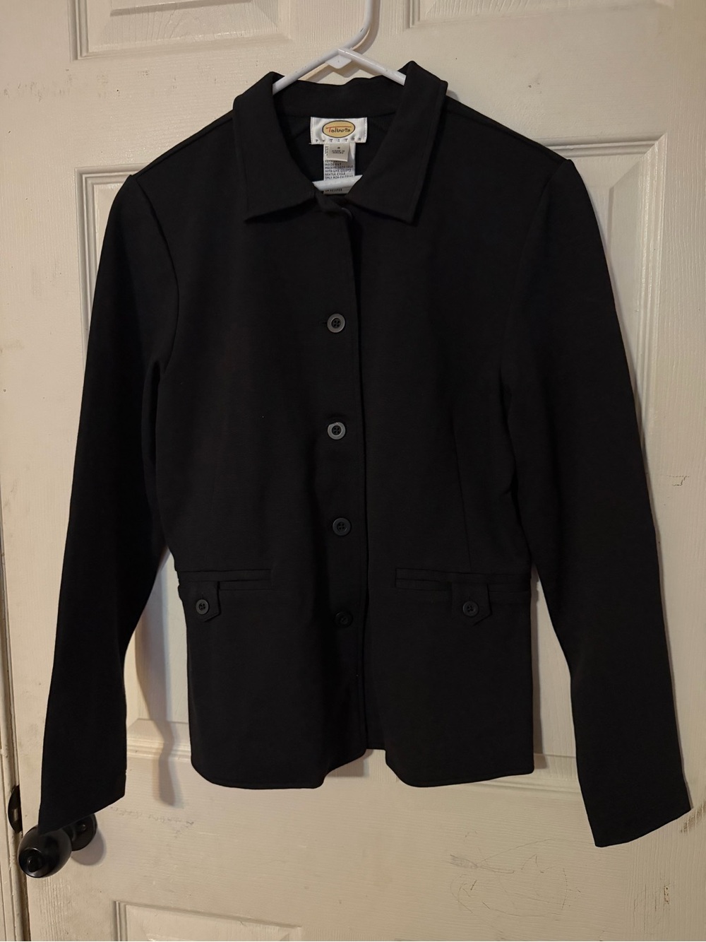 Talbots Black Button-Front Women's Blazer Jacket with Flap Pockets